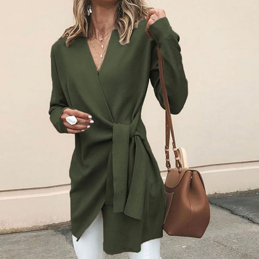 Women's Oversized Knit Cardigan Long-Sleeve Belted Wrap Top