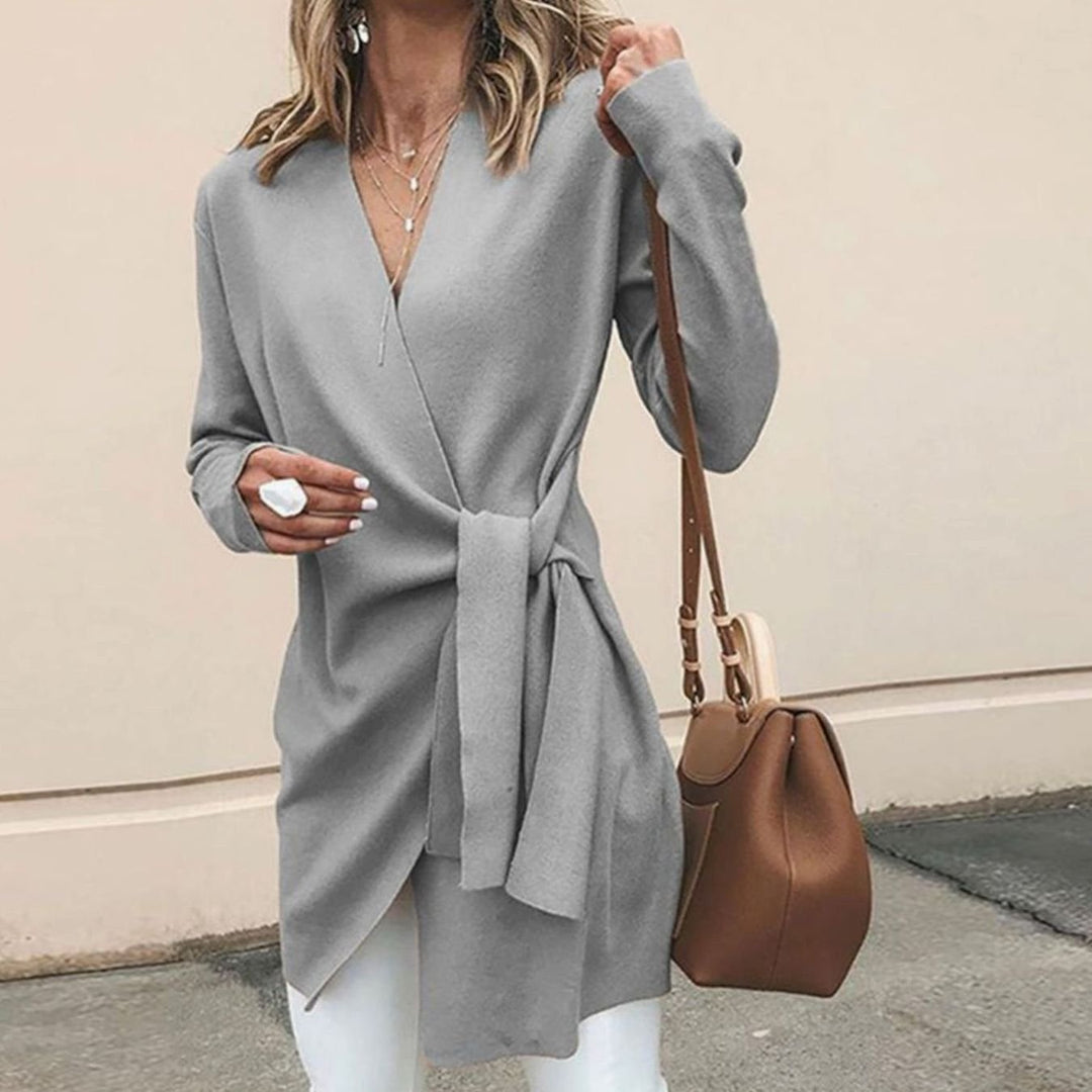 Women's Oversized Knit Cardigan Long-Sleeve Belted Wrap Top