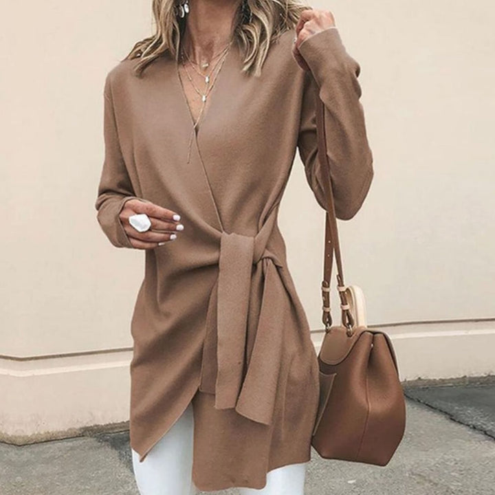 Women's Oversized Knit Cardigan Long-Sleeve Belted Wrap Top