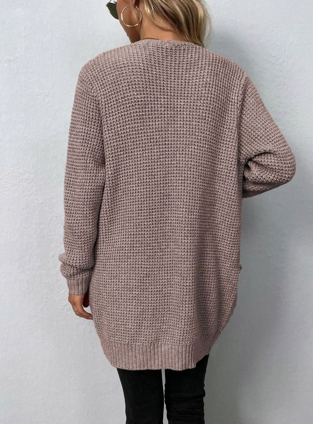 Women's Oversized Knit Cardigan Long Waffle Longline Jumper