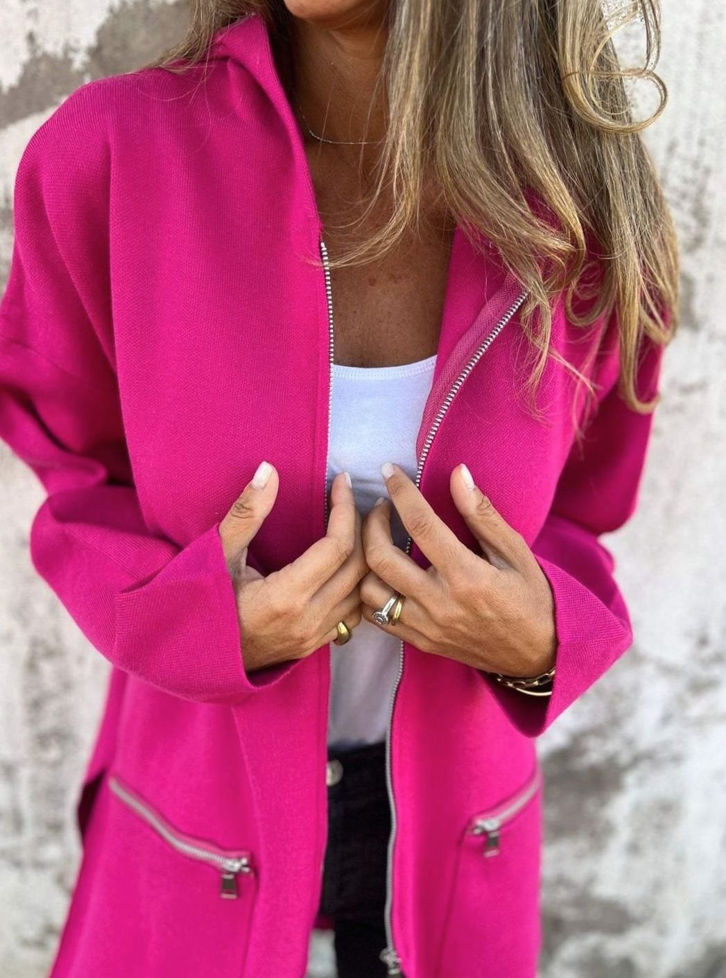 Women's Oversized Knit Cardigan Long Zip-Up Longline Jacket