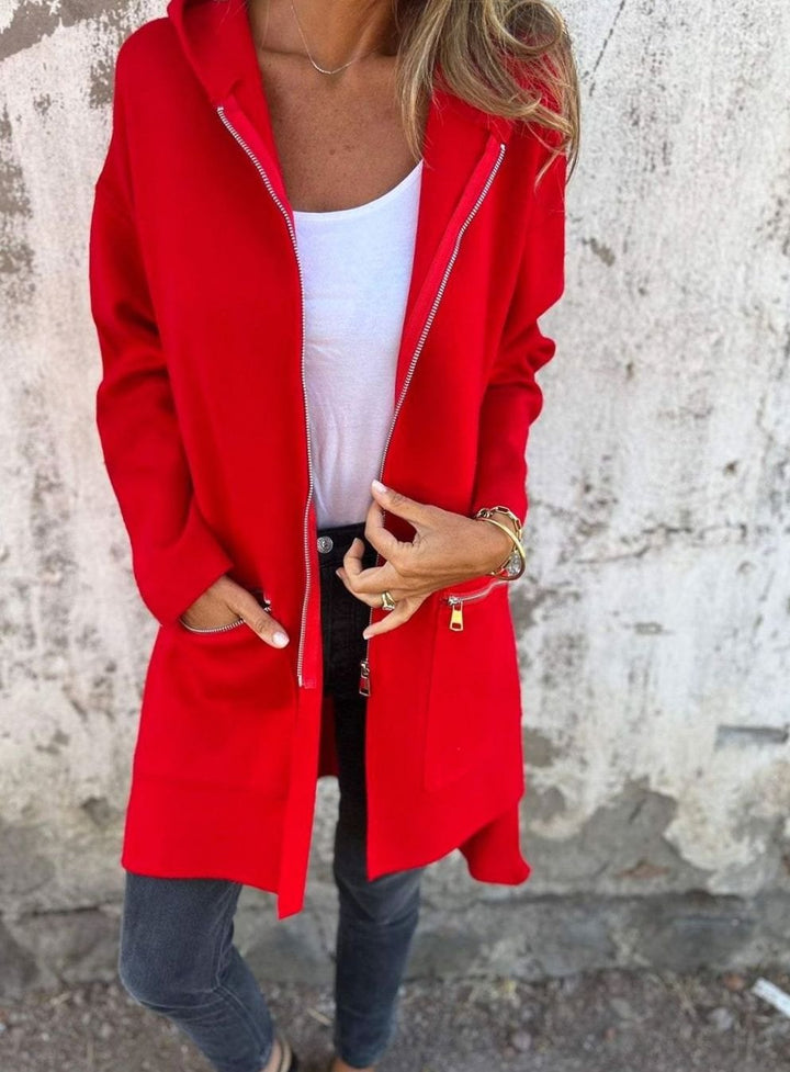 Women's Oversized Knit Cardigan Long Zip-Up Longline Jacket