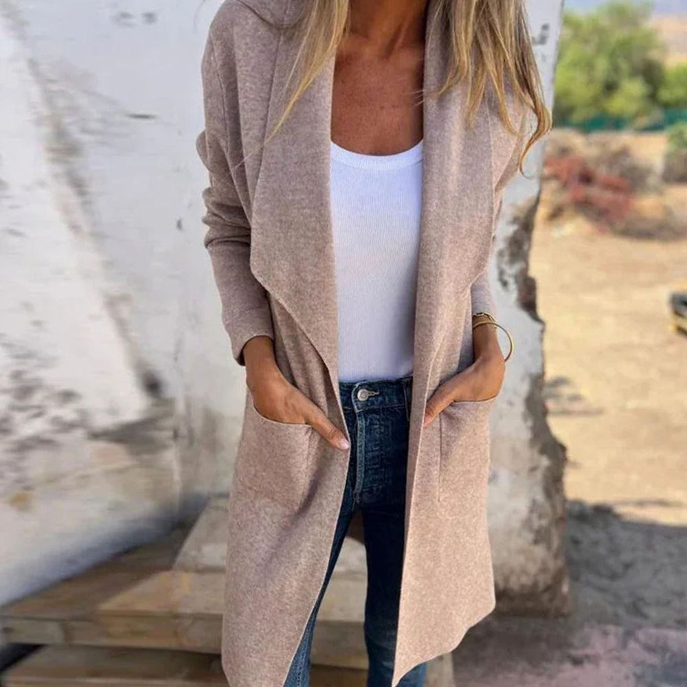 Women's Oversized Knit Cardigan Mid-Length Open Front Coat
