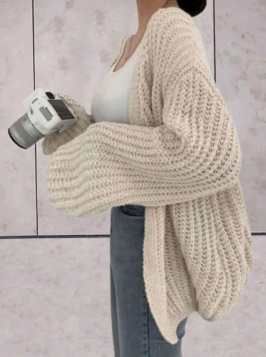 Women's Oversized Knit Cardigan Open Front Chunky Knit Jumper