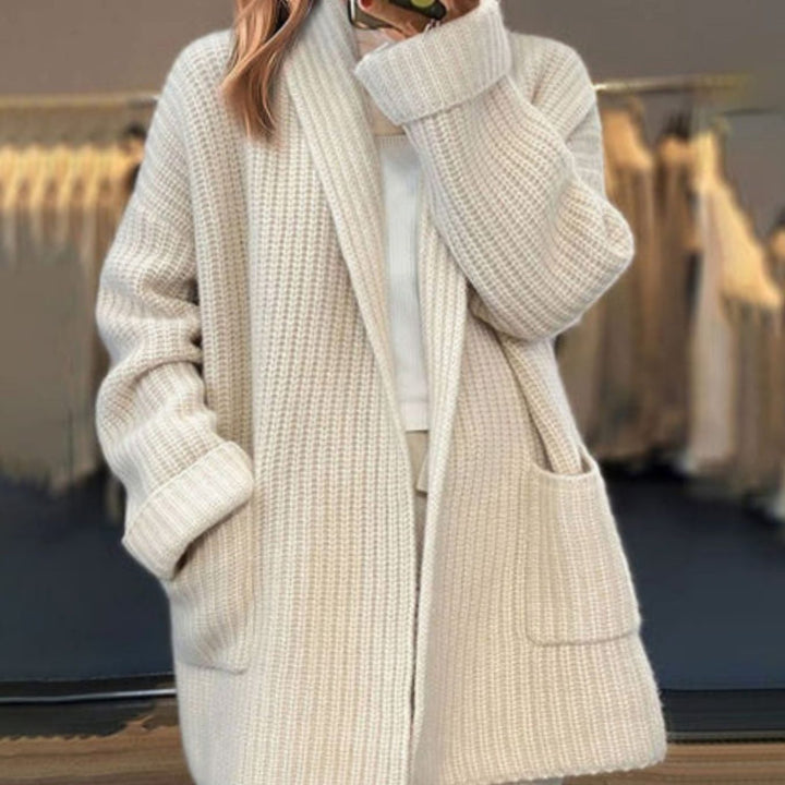 Women's Oversized Knit Cardigan Open Front Chunky Scarf Collar