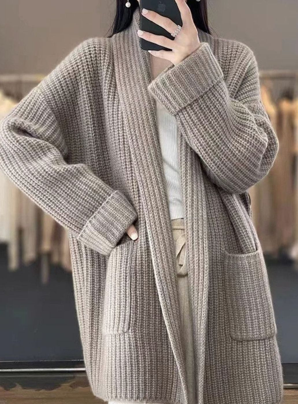 Women's Oversized Knit Cardigan Open Front Chunky Scarf Collar