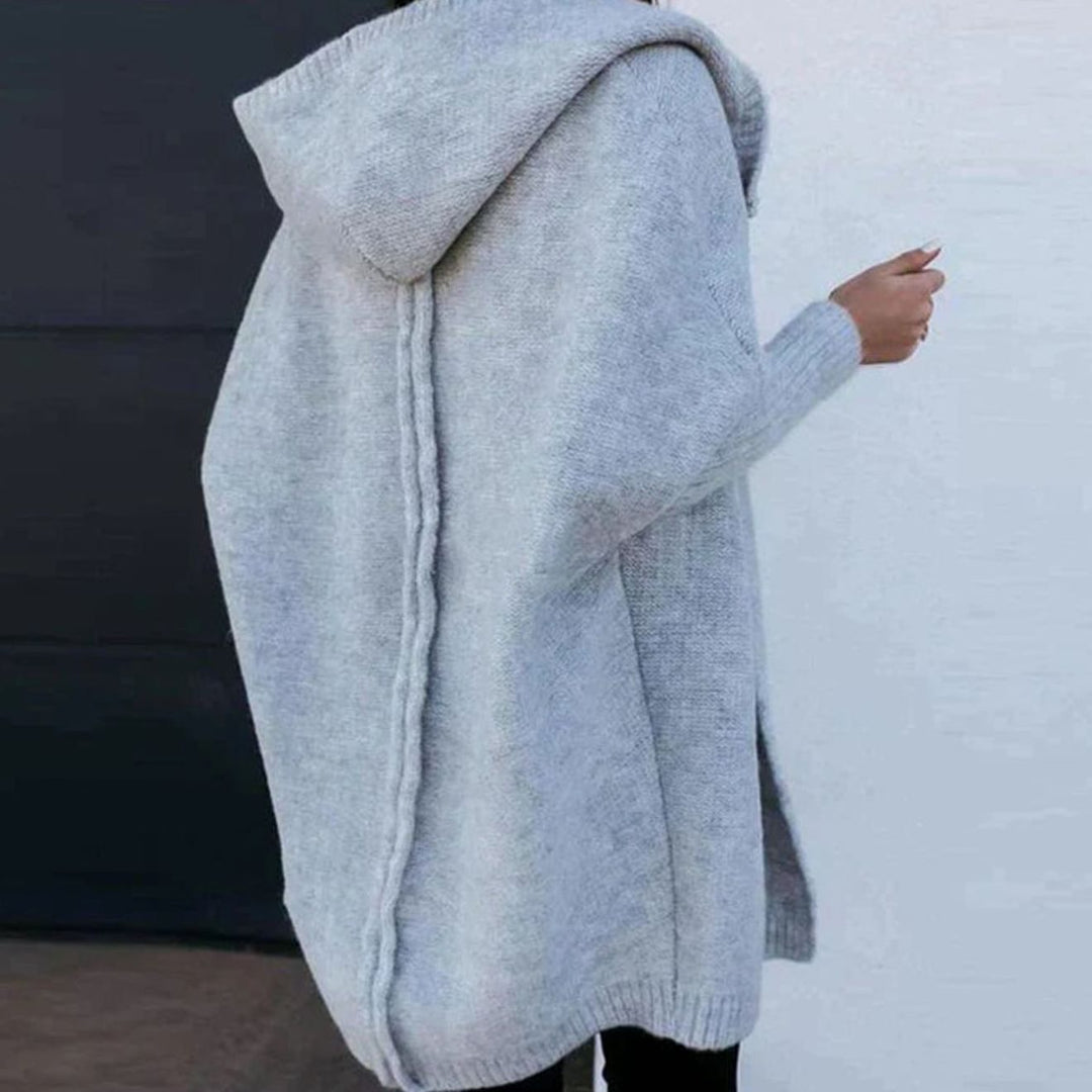 Women's Oversized Knit Cardigan Open Front Lapel Batwing Sleeve