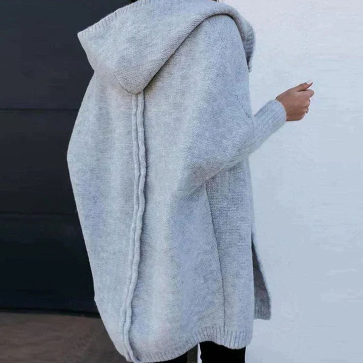 Women's Oversized Knit Cardigan Open Front Lapel Batwing Sleeve
