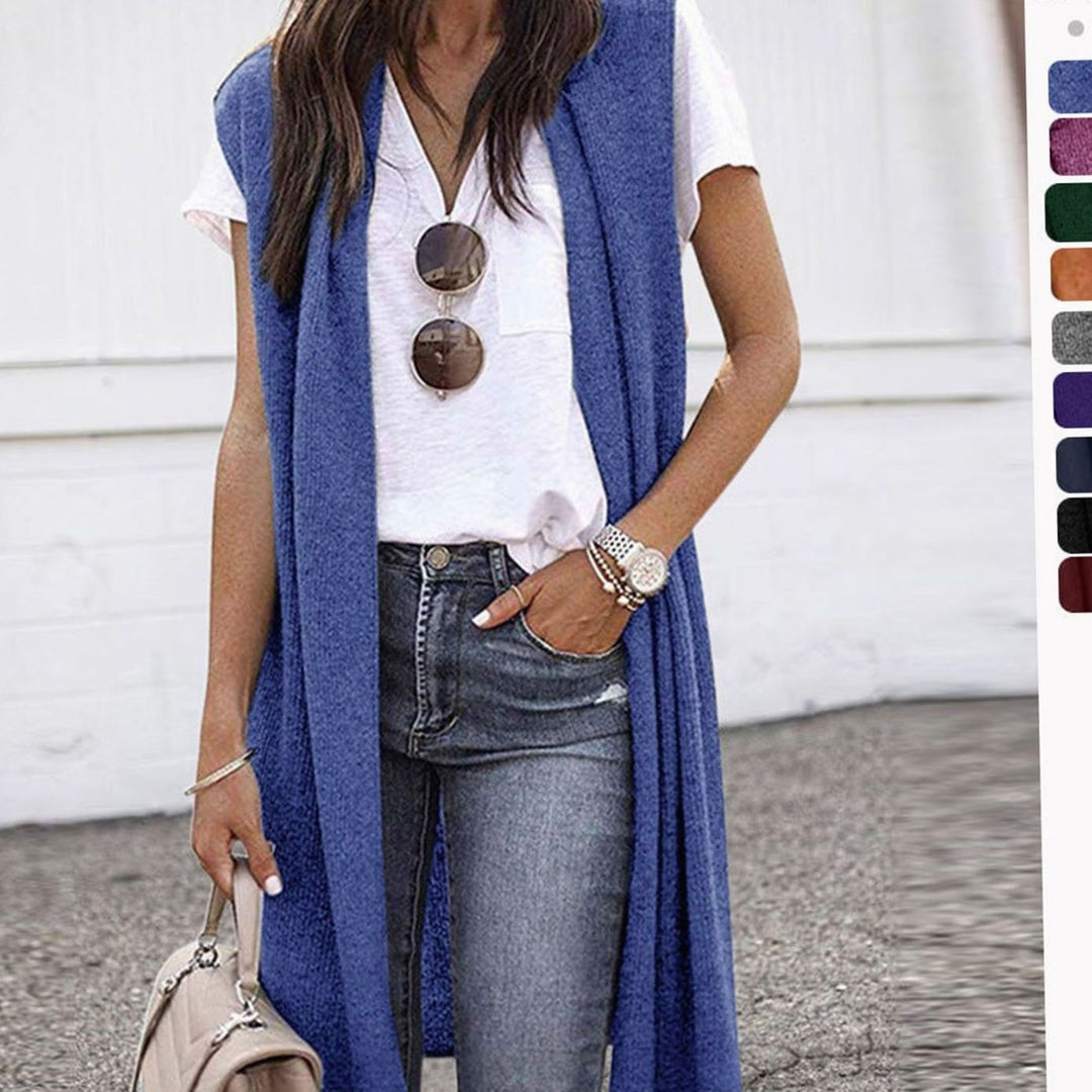 Women's Oversized Knit Cardigan Open Front Longline Sleeveless Vest