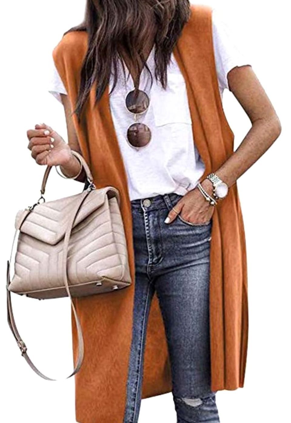 Women's Oversized Knit Cardigan Open Front Longline Sleeveless Vest