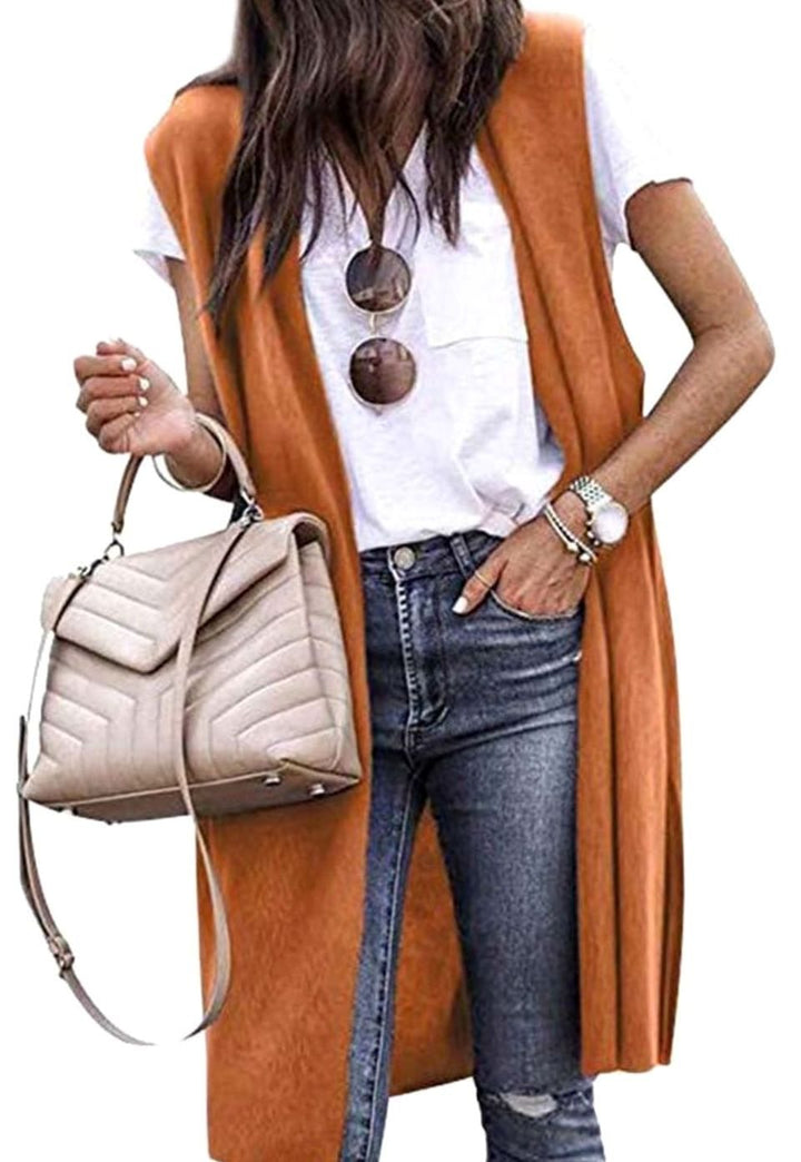 Women's Oversized Knit Cardigan Open Front Longline Sleeveless Vest