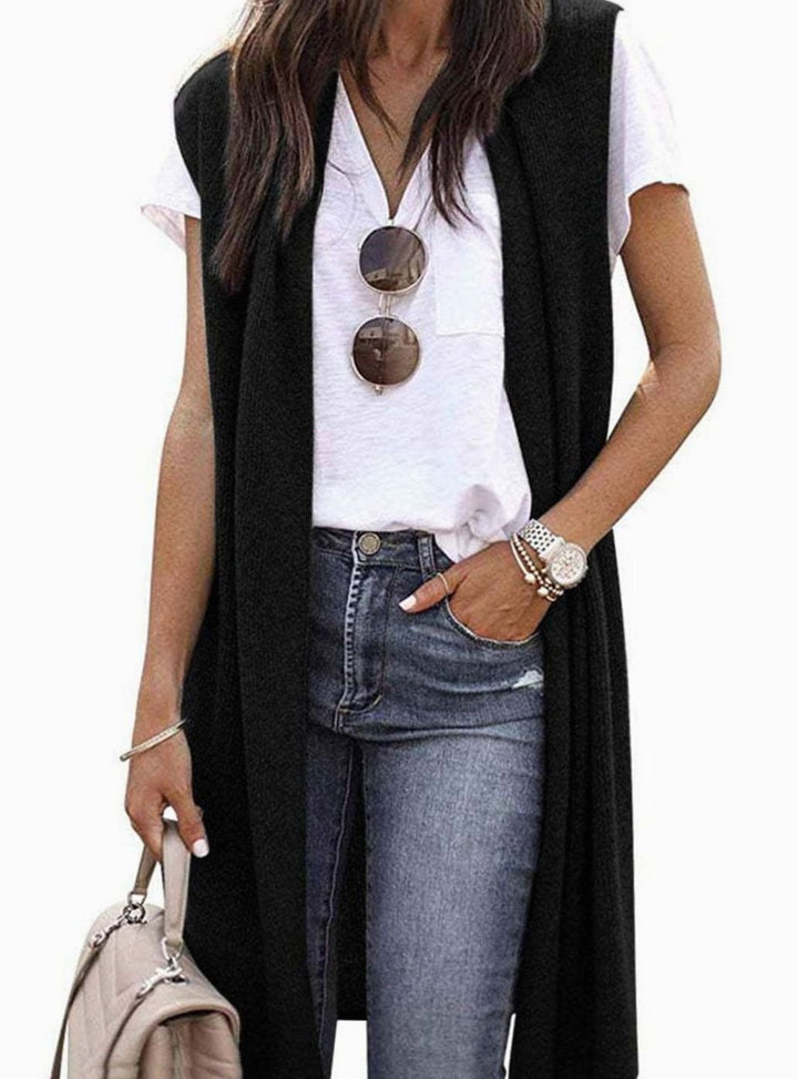 Women's Oversized Knit Cardigan Open Front Longline Sleeveless Vest