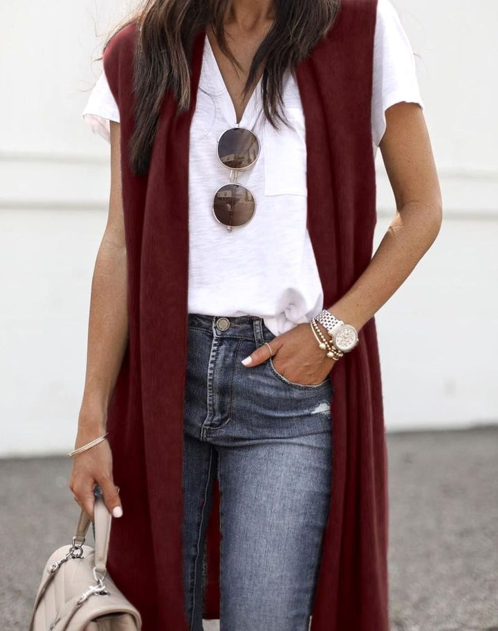 Women's Oversized Knit Cardigan Open Front Longline Sleeveless Vest