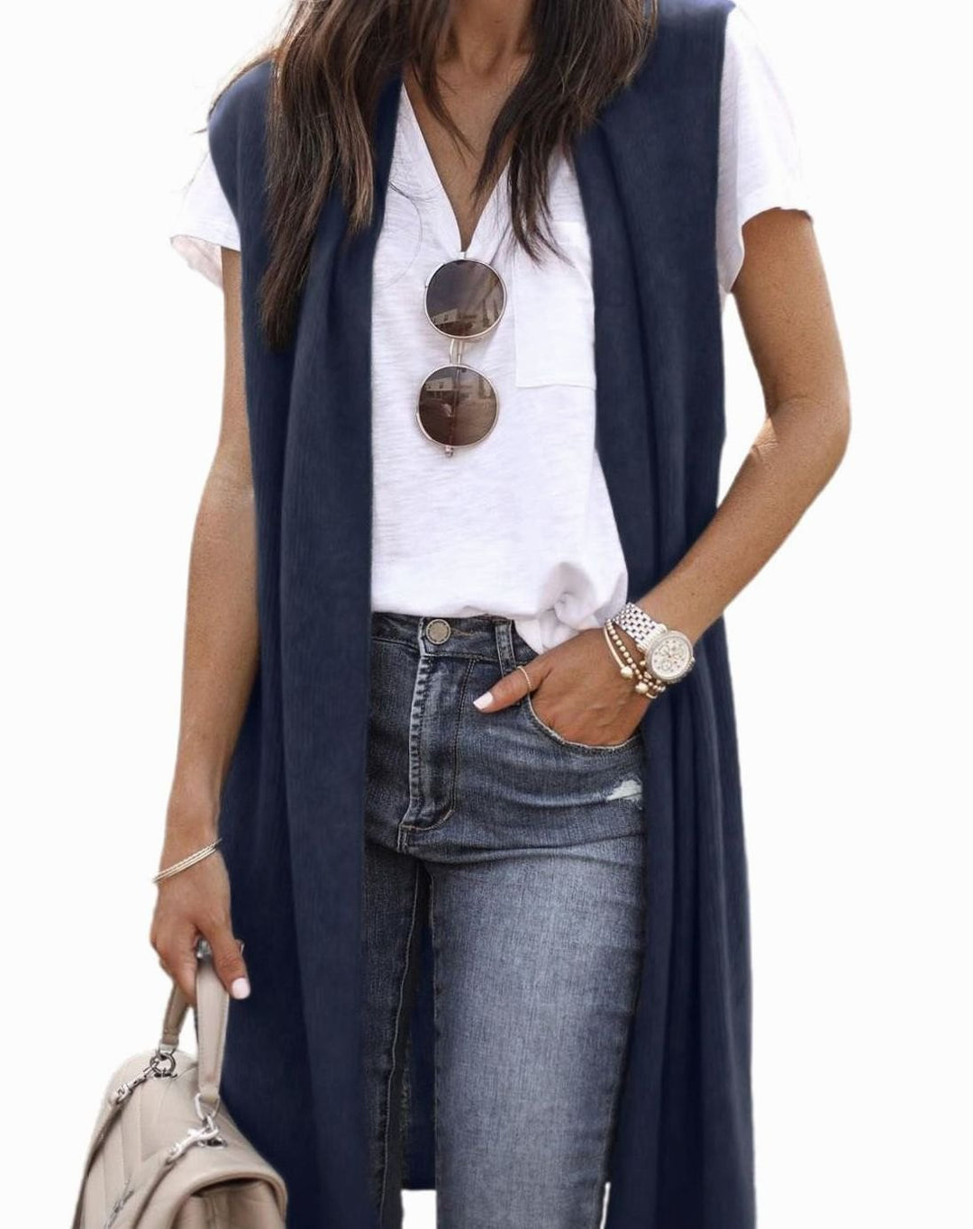 Women's Oversized Knit Cardigan Open Front Longline Sleeveless Vest