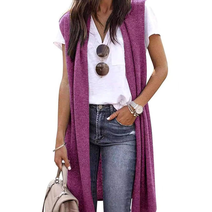 Women's Oversized Knit Cardigan Open Front Longline Sleeveless Vest