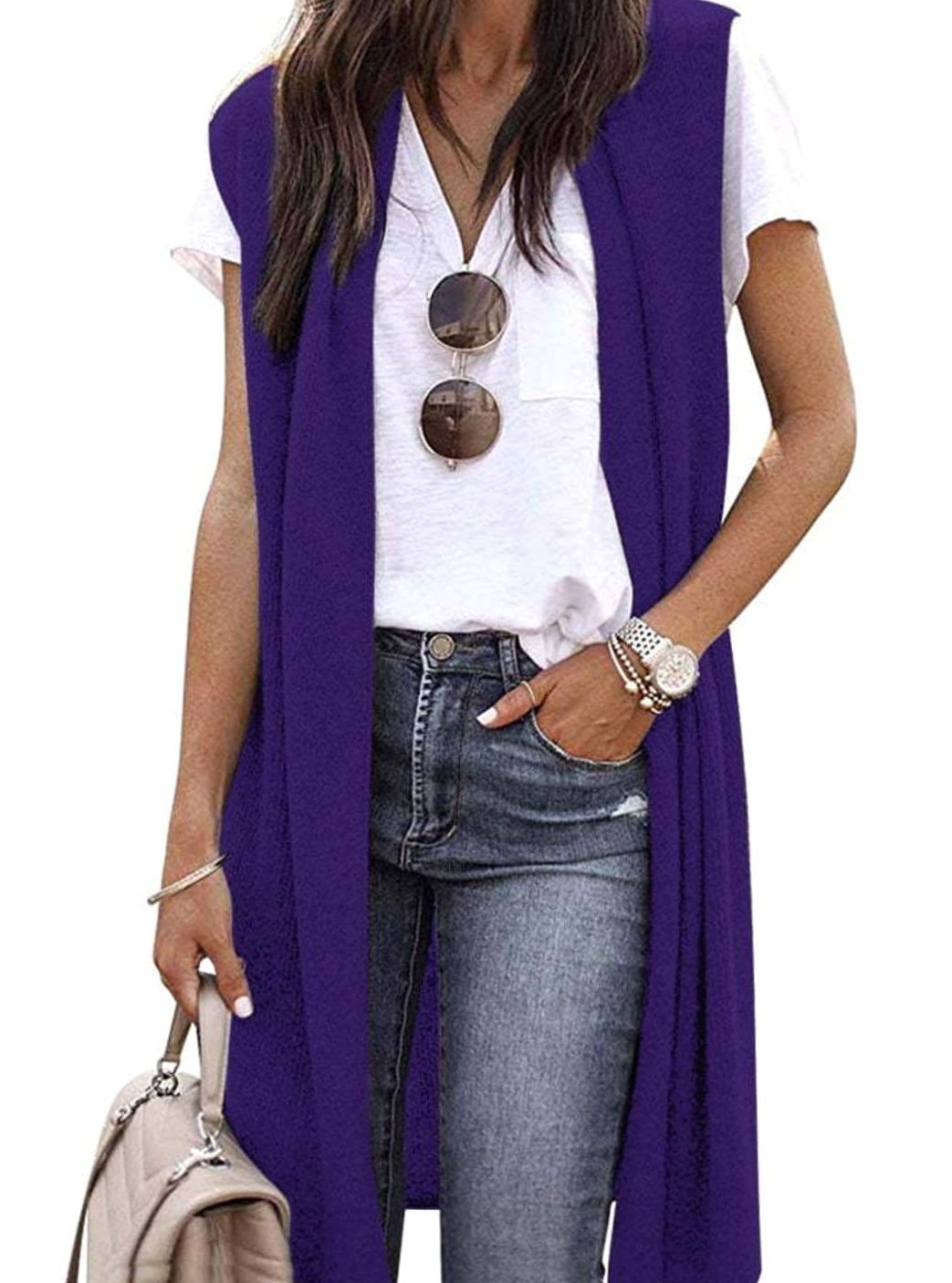 Women's Oversized Knit Cardigan Open Front Longline Sleeveless Vest