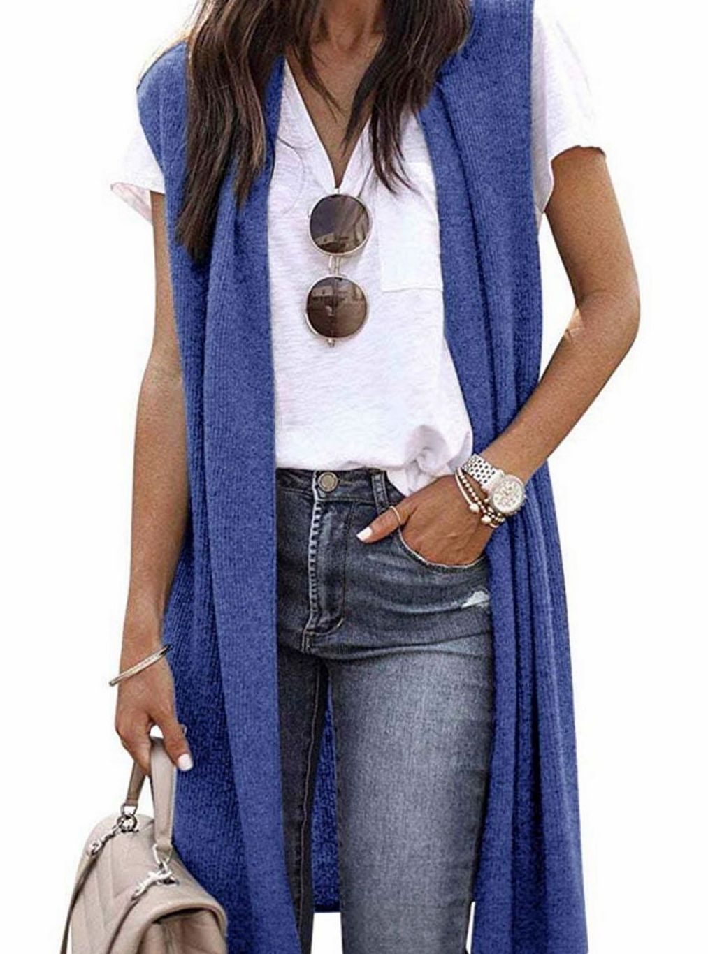 Women's Oversized Knit Cardigan Open Front Longline Sleeveless Vest