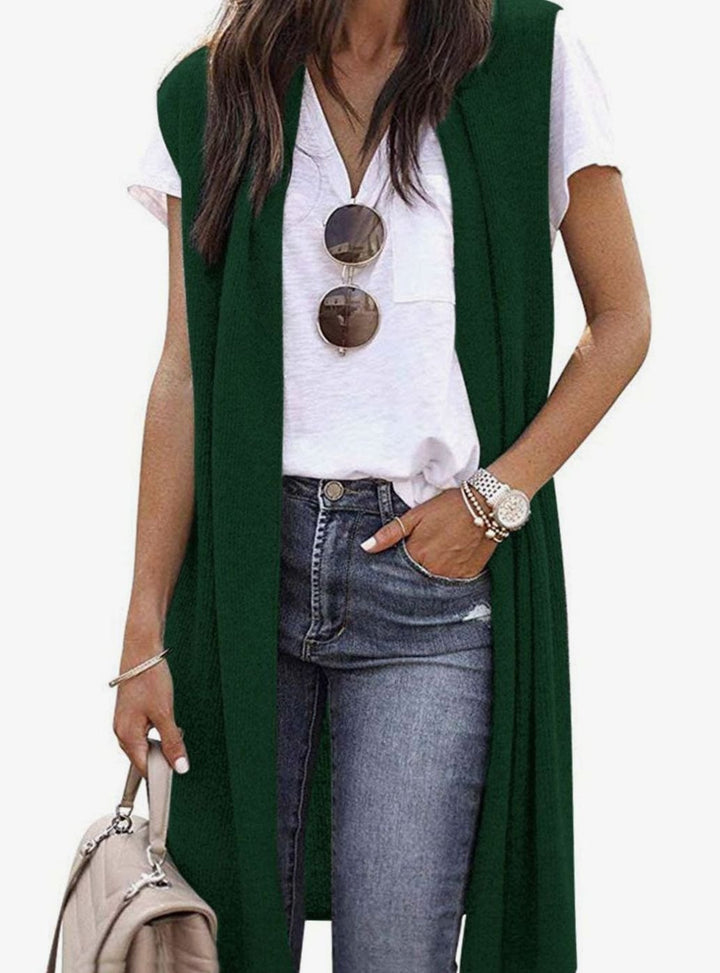 Women's Oversized Knit Cardigan Open Front Longline Sleeveless Vest