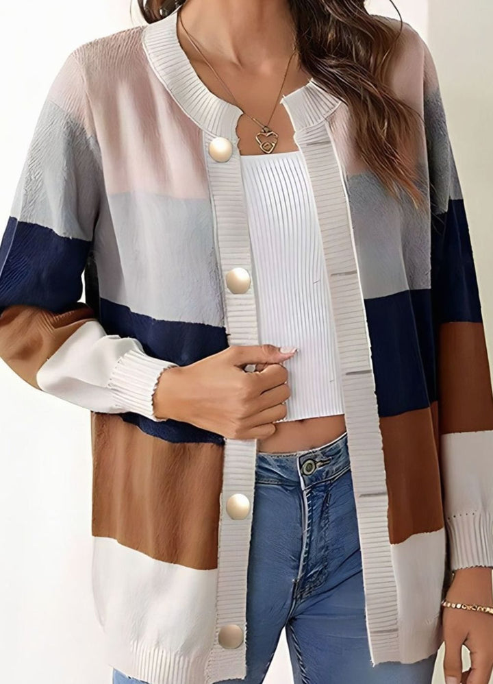 Women's Oversized Knit Cardigan Pastel Stripe Button-Front
