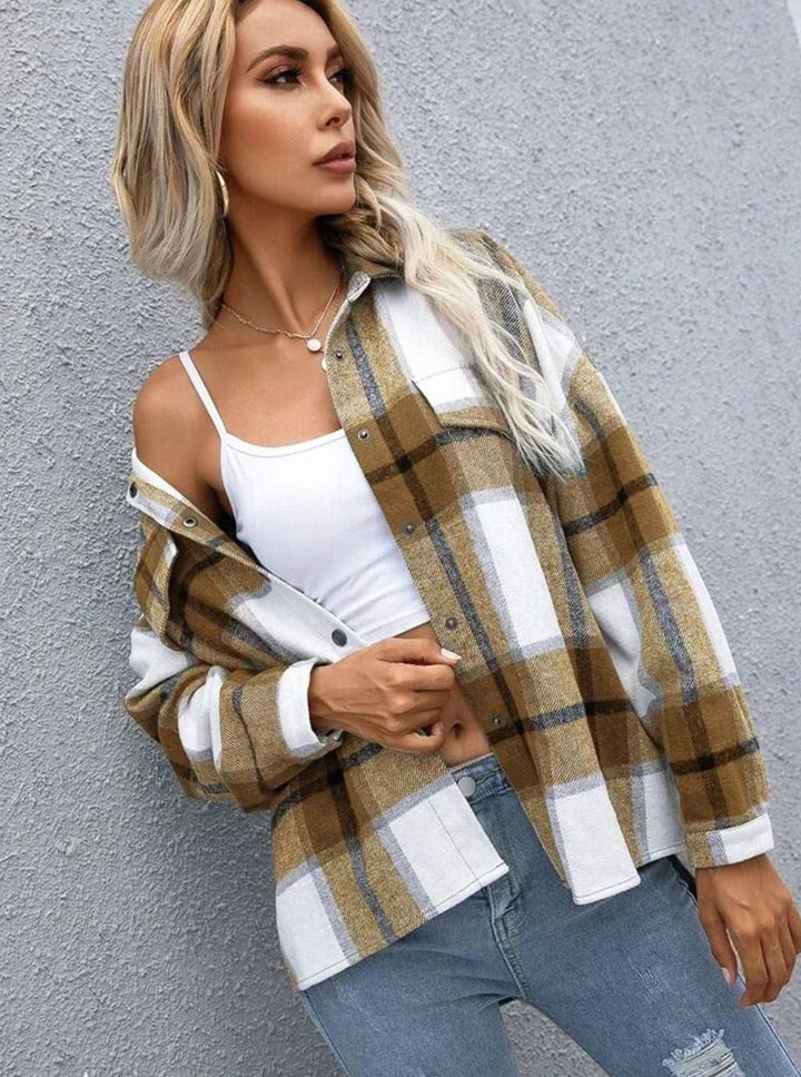 Women's Oversized Knit Cardigan Plaid Flannel Shacket
