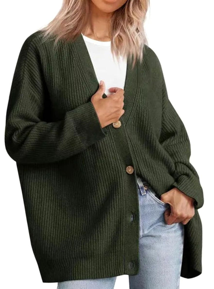 Women's Oversized Knit Cardigan Relaxed V-Neck Button-Up