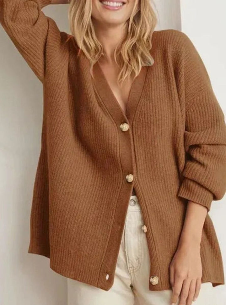Women's Oversized Knit Cardigan Relaxed V-Neck Button-Up
