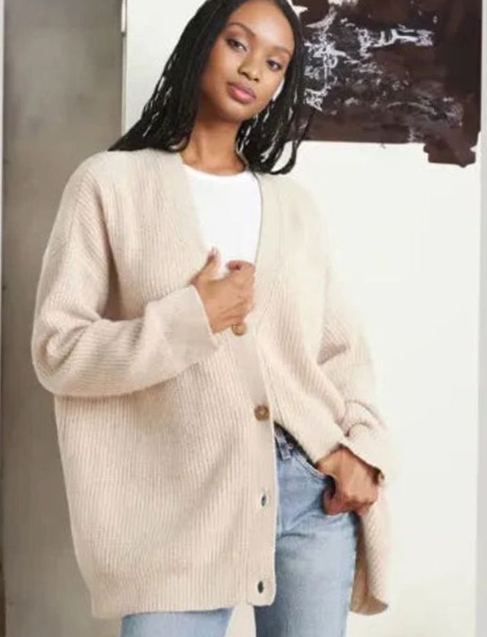 Women's Oversized Knit Cardigan Relaxed V-Neck Button-Up