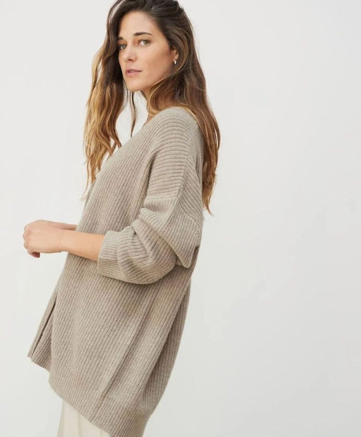 Women's Oversized Knit Cardigan Relaxed V-Neck Button-Up