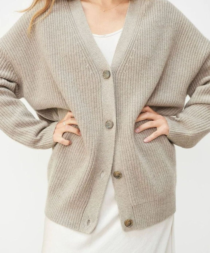 Women's Oversized Knit Cardigan Relaxed V-Neck Button-Up