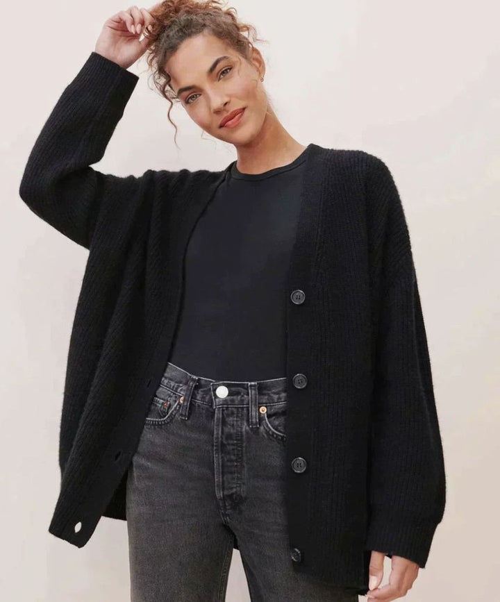 Women's Oversized Knit Cardigan Relaxed V-Neck Button-Up