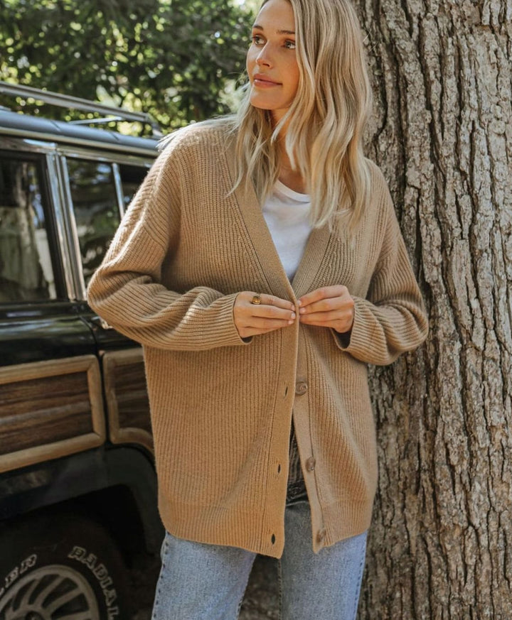Women's Oversized Knit Cardigan Relaxed V-Neck Button-Up