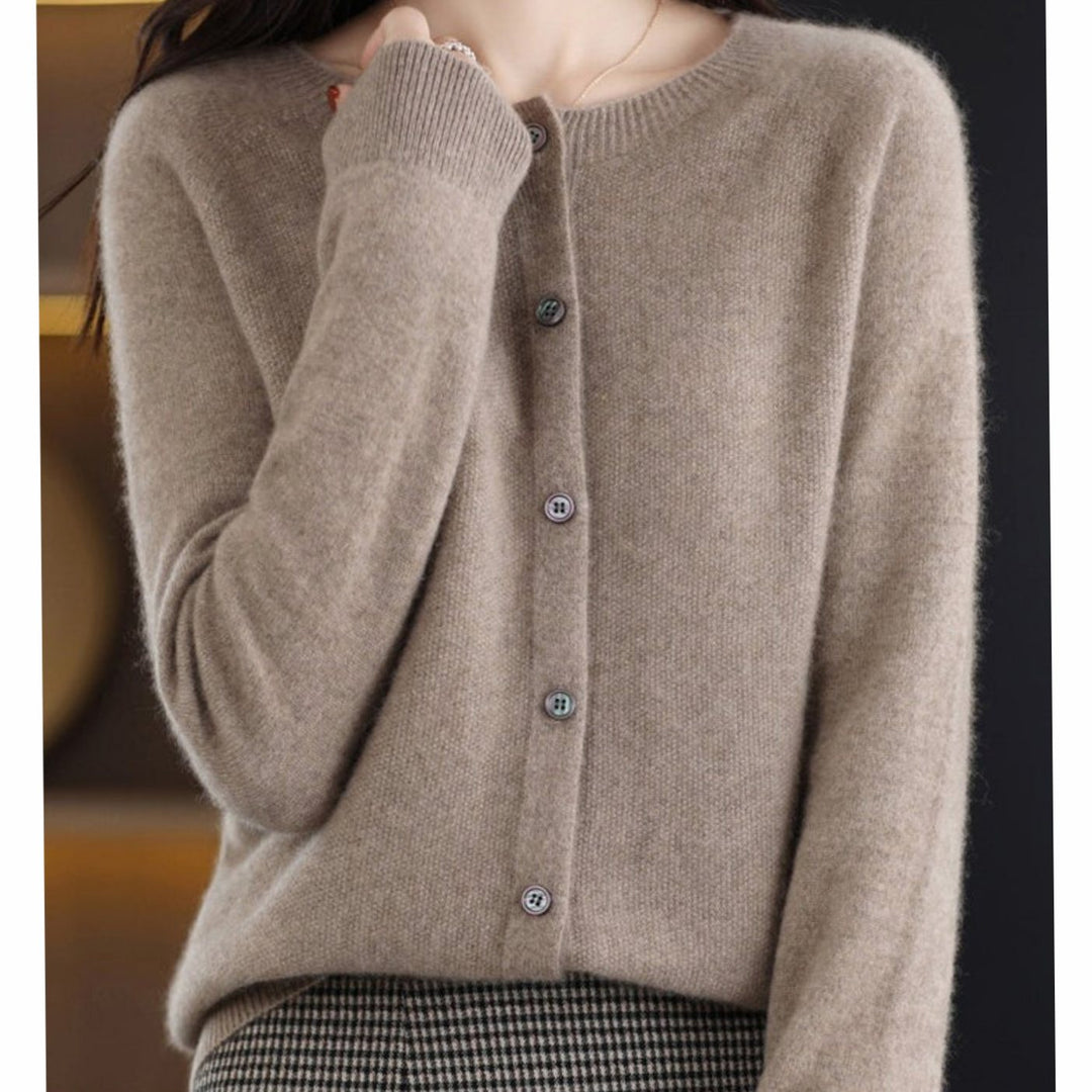 Women's Oversized Knit Cardigan Round Neck Merino Wool Button-Up