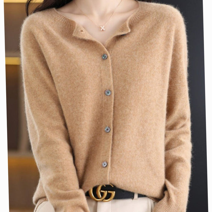 Women's Oversized Knit Cardigan Round Neck Merino Wool Button-Up