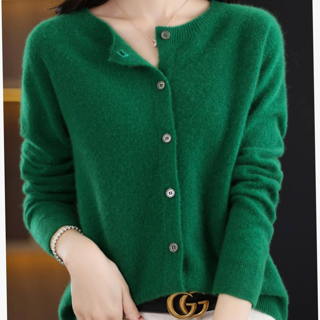 Women's Oversized Knit Cardigan Round Neck Merino Wool Button-Up
