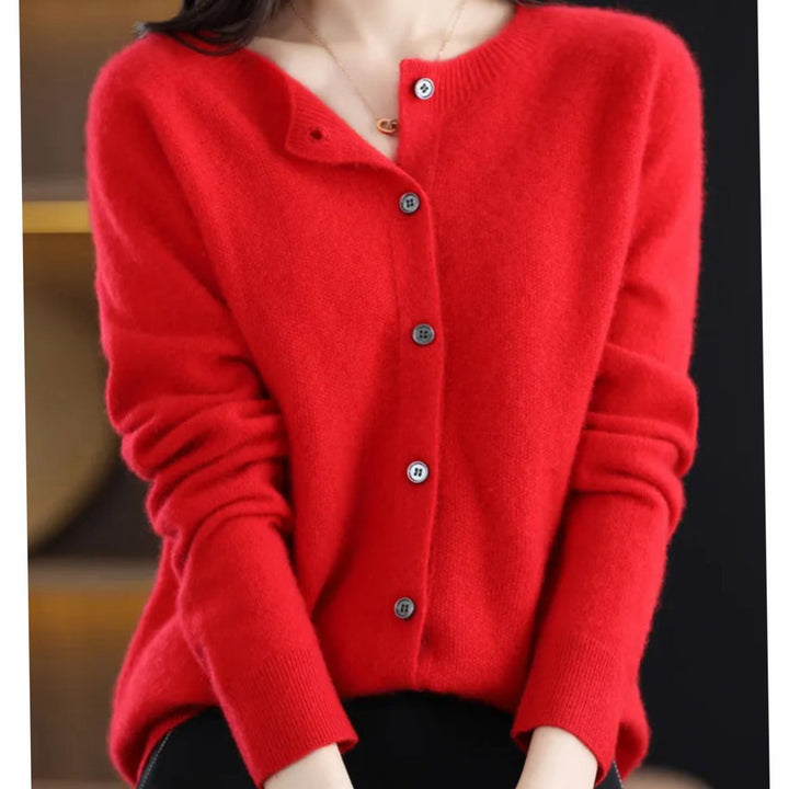 Women's Oversized Knit Cardigan Round Neck Merino Wool Button-Up