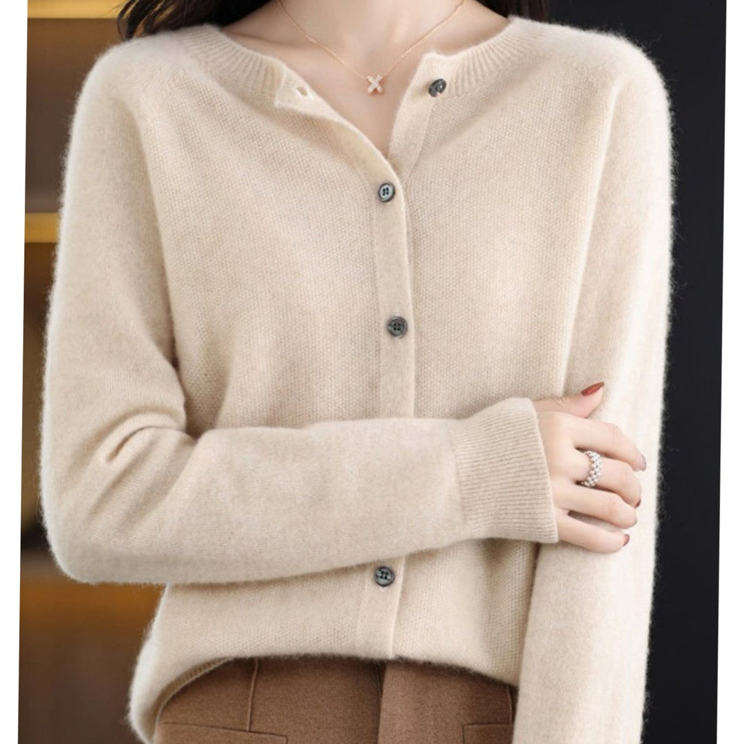 Women's Oversized Knit Cardigan Round Neck Merino Wool Button-Up