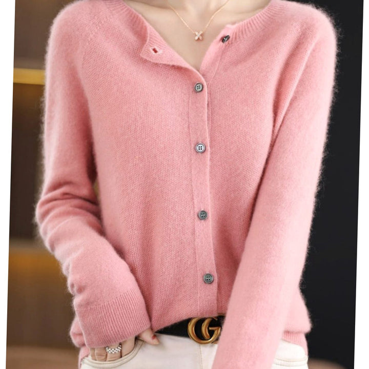Women's Oversized Knit Cardigan Round Neck Merino Wool Button-Up