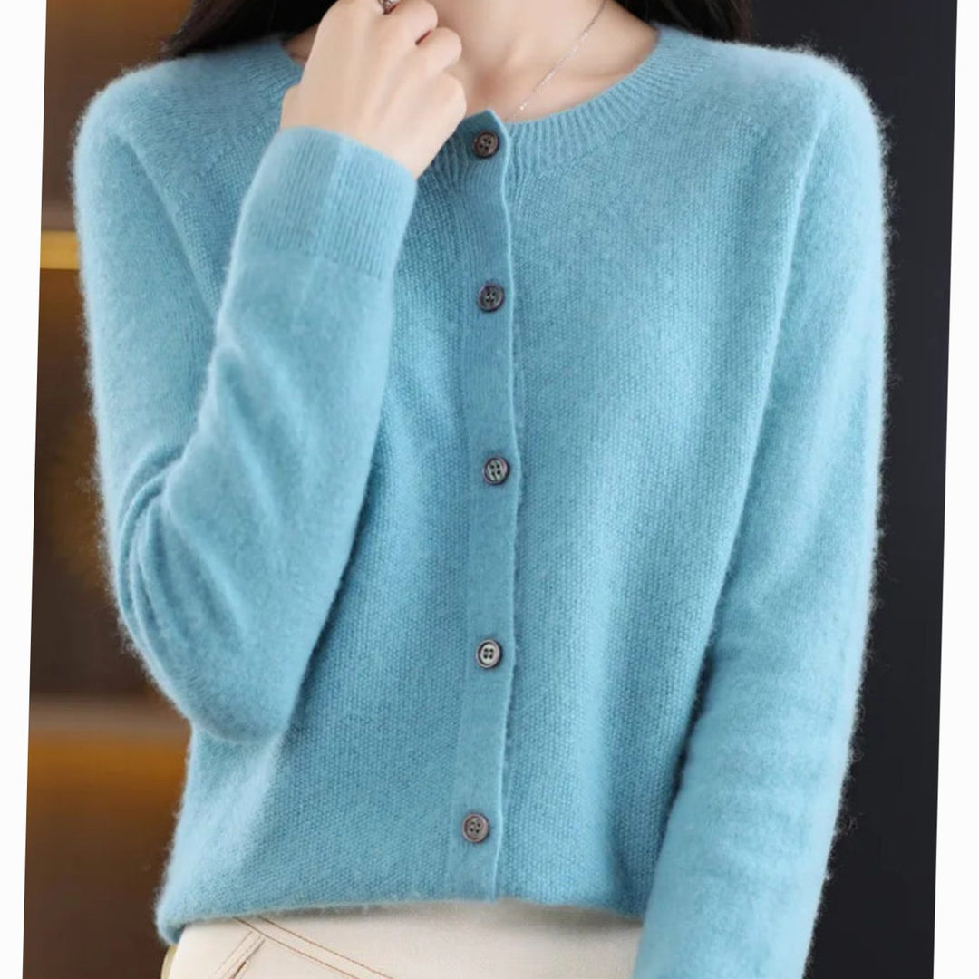 Women's Oversized Knit Cardigan Round Neck Merino Wool Button-Up