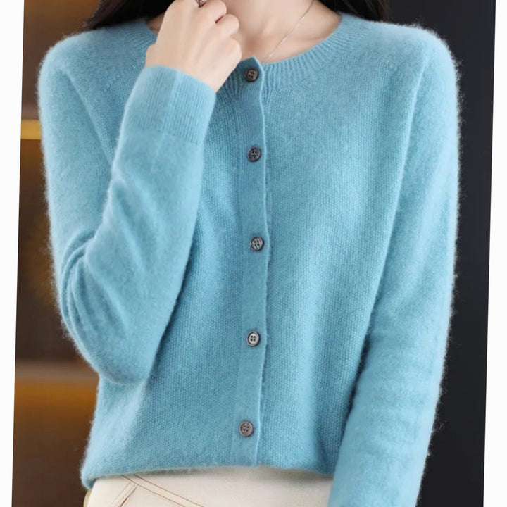 Women's Oversized Knit Cardigan Round Neck Merino Wool Button-Up