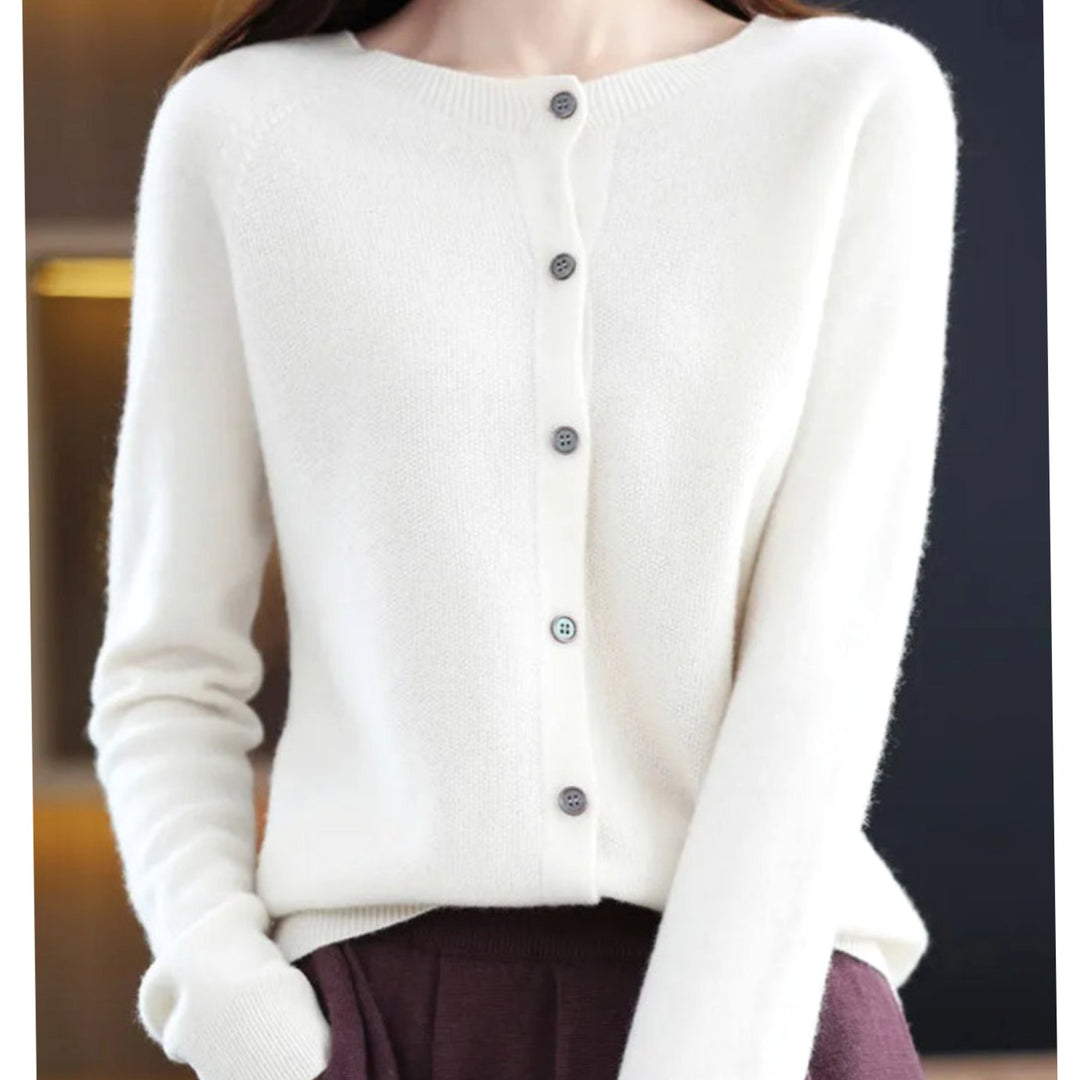 Women's Oversized Knit Cardigan Round Neck Merino Wool Button-Up
