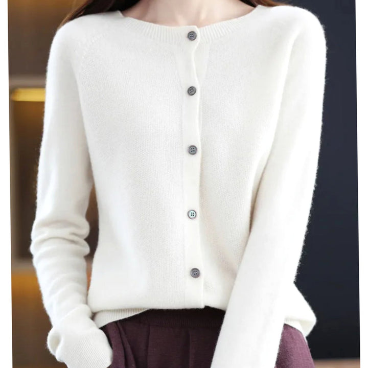 Women's Oversized Knit Cardigan Round Neck Merino Wool Button-Up