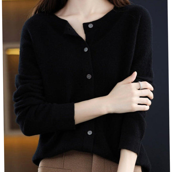 Women's Oversized Knit Cardigan Round Neck Merino Wool Button-Up
