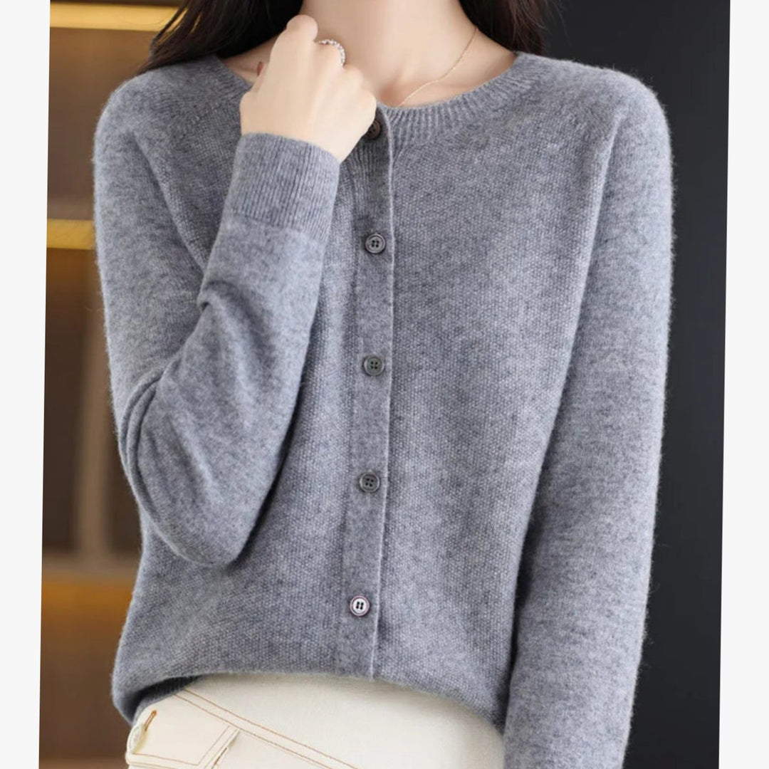 Women's Oversized Knit Cardigan Round Neck Merino Wool Button-Up