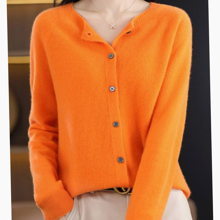 Women's Oversized Knit Cardigan Round Neck Merino Wool Button-Up