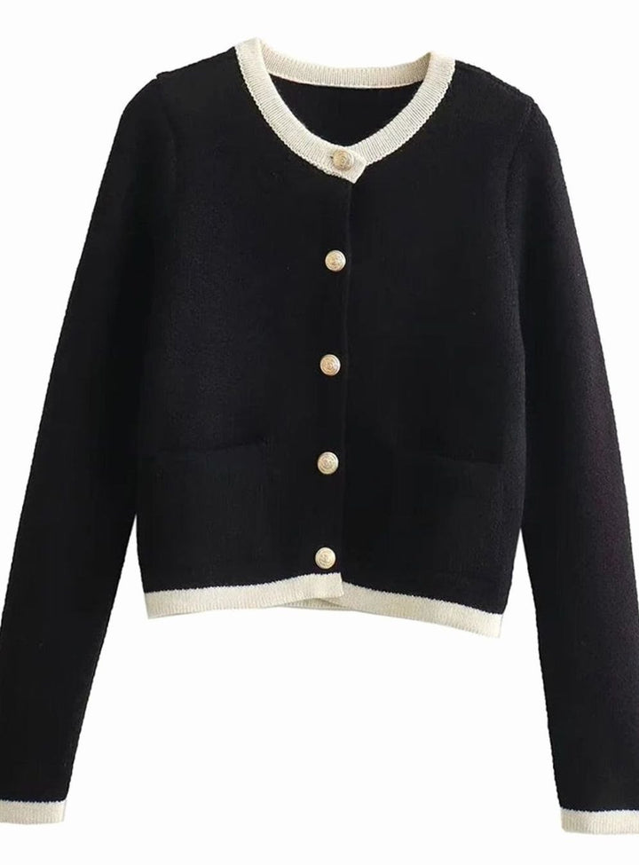Women's Oversized Knit Cardigan Round Neck Pearl Button