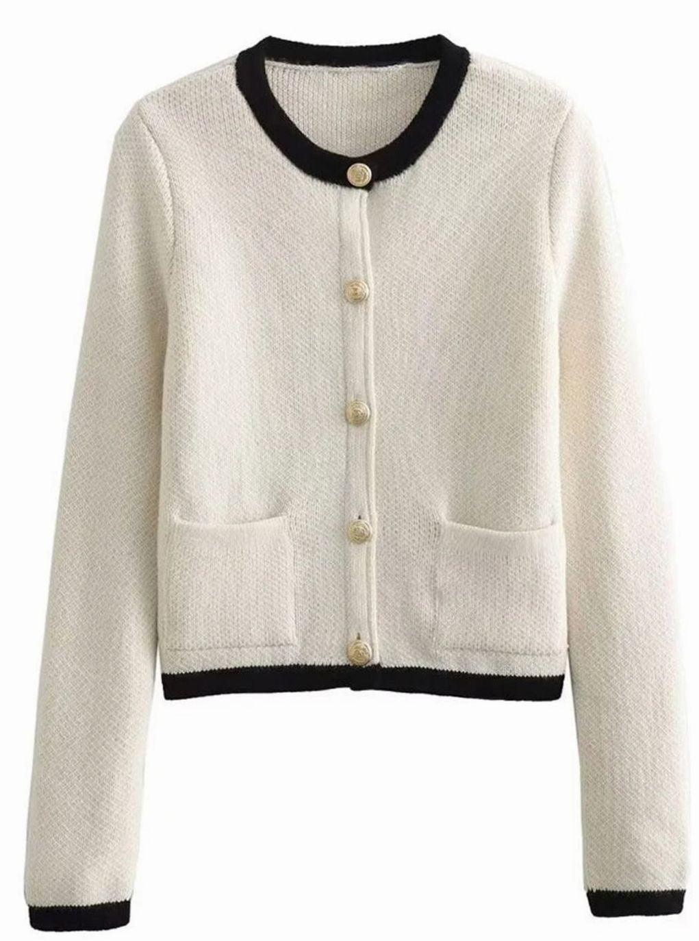 Women's Oversized Knit Cardigan Round Neck Pearl Button