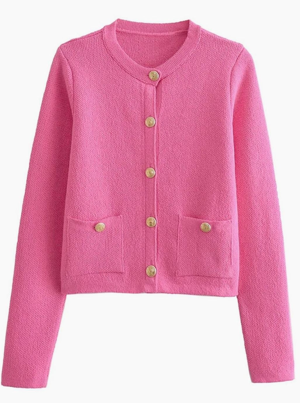 Women's Oversized Knit Cardigan Round Neck Pearl Button