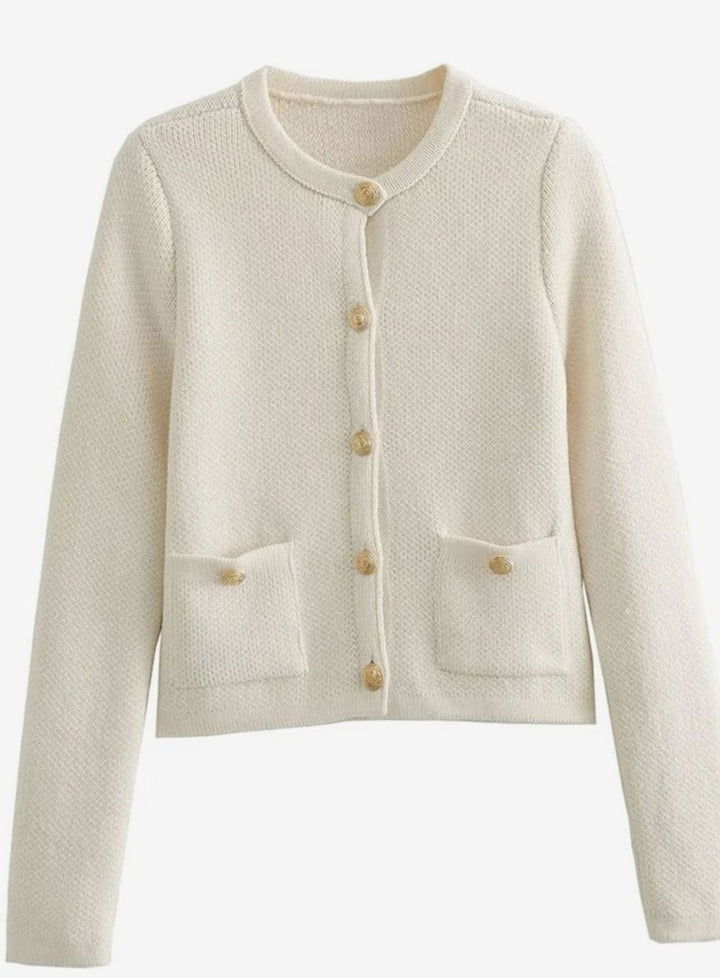 Women's Oversized Knit Cardigan Round Neck Pearl Button