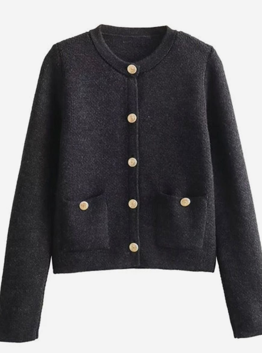 Women's Oversized Knit Cardigan Round Neck Pearl Button