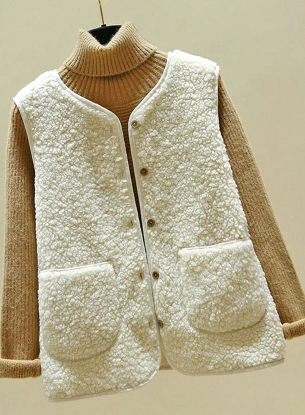 Women's Oversized Knit Cardigan Sleeveless Sherpa Fleece Gilet